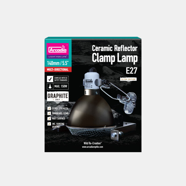 Arcadia Reflector met klem en keramische E27 fitting grafiet/RVS