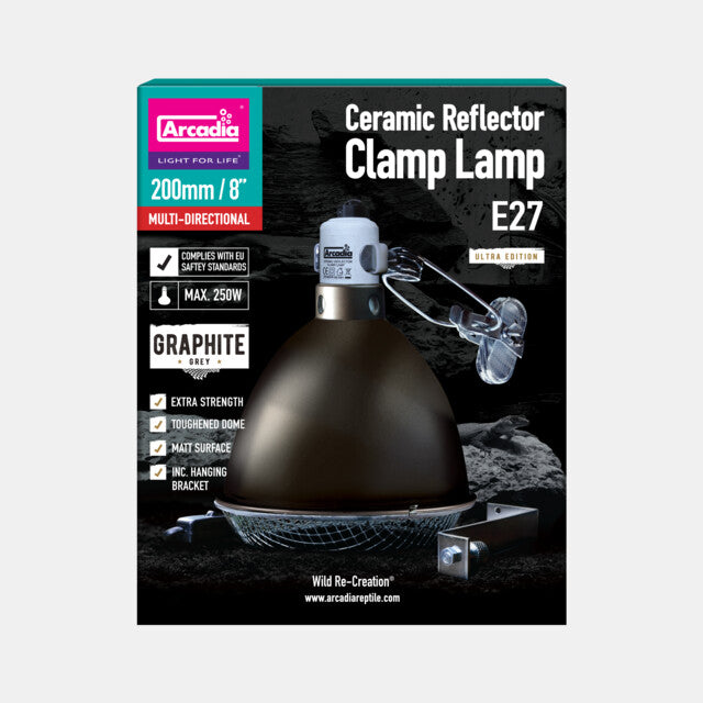 Arcadia Reflector met klem en keramische E27 fitting grafiet/RVS