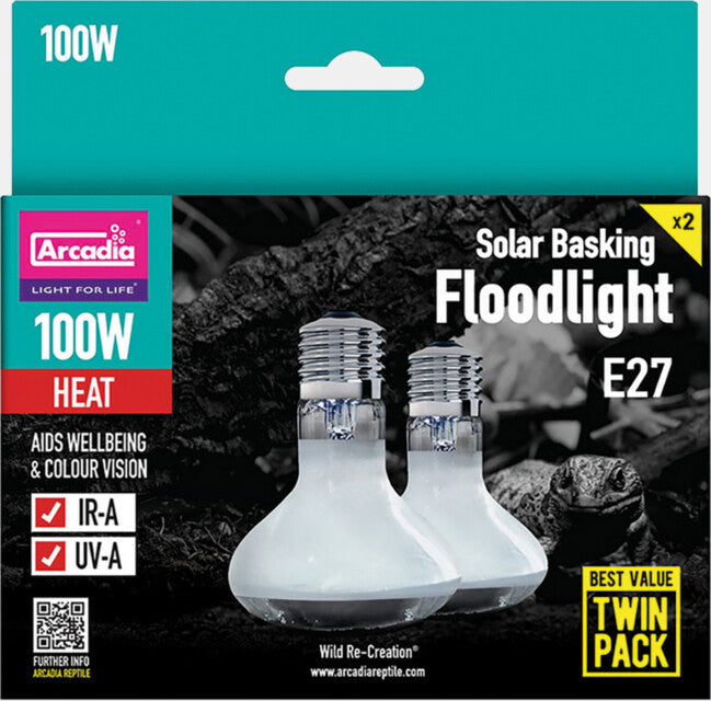 ARCADIA SOLAR BASKING FLOODLIGHT 100 WATT TWIN PACK
