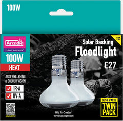ARCADIA SOLAR BASKING FLOODLIGHT 100 WATT TWIN PACK