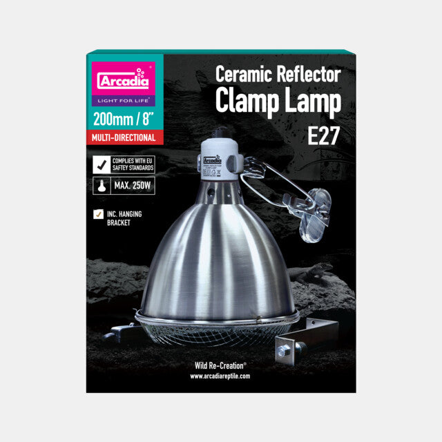 Arcadia Reflector met klem en keramische E27 fitting grafiet/RVS