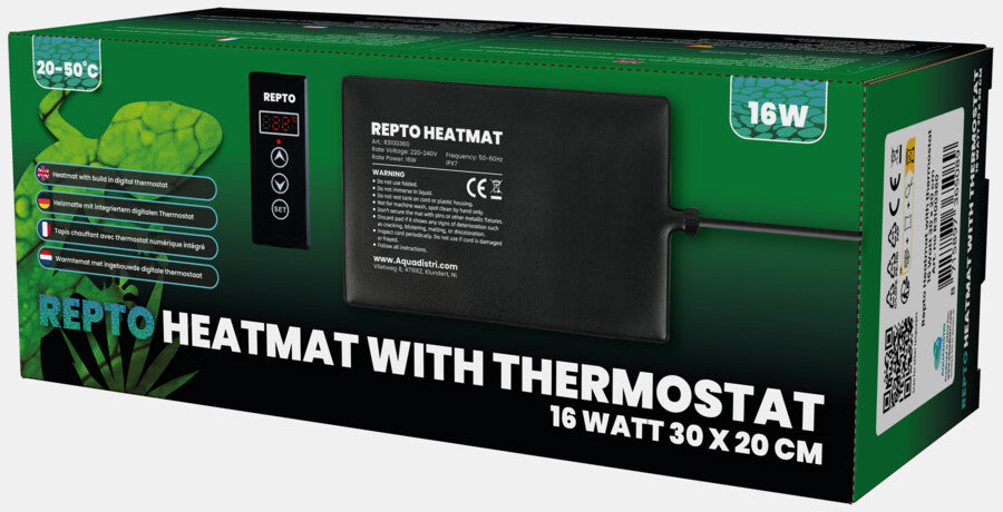 REPTO HEAT MAT WITH THERMOSTAT 16 WATT 30X20 CM