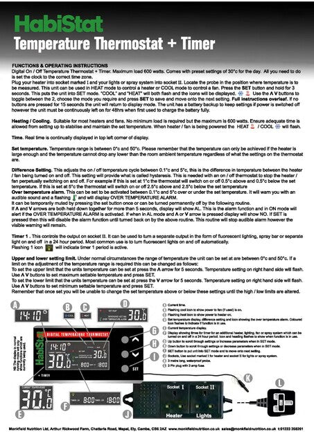 HABISTAT DIGITALE TEMPERATUUR THERMOSTAAT TIMER 600 WATT