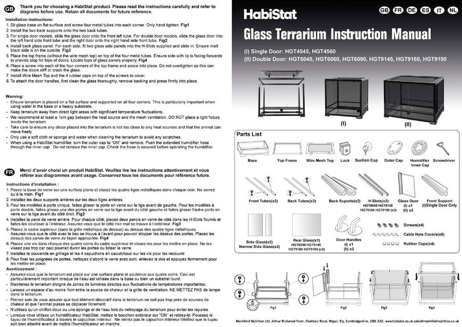 HABISTAT GLAZEN TERRARIUM 91.4 X 45.7 X 90CM FLAT-PACKED