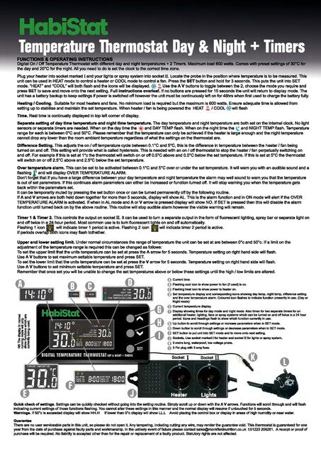 Habistat Digitale Temperatuur Thermostaat Dag/Nacht Timer