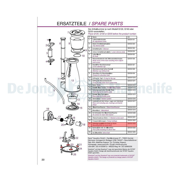 Mounting plate for body per piece for Q160